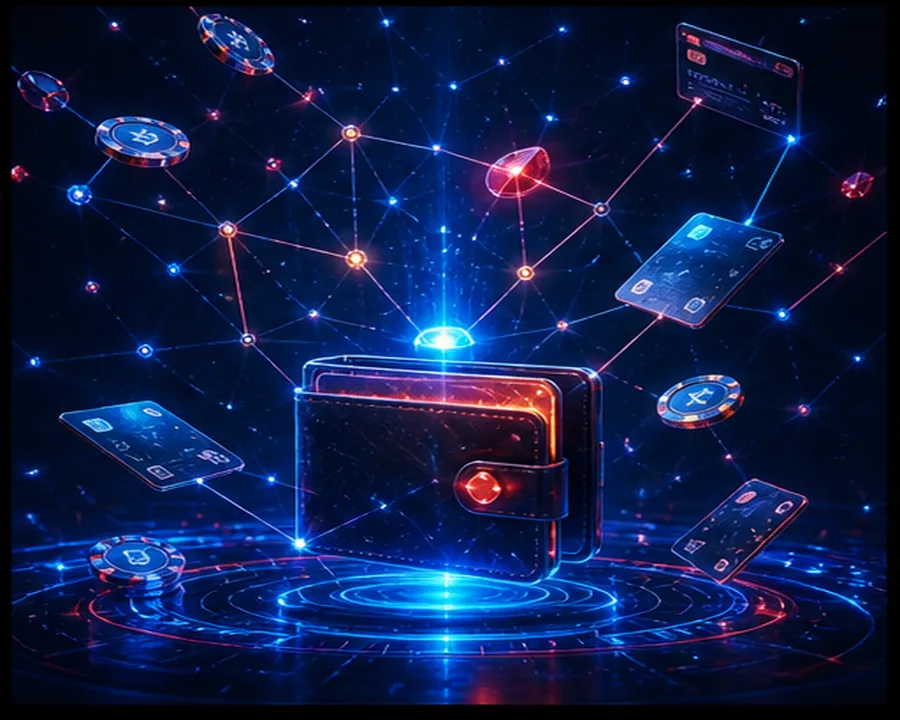 Abstrakte kosmische Kommandozentrale als visuelle Metapher für die Marvel Casino Lobby