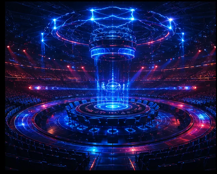 Abstrakte kosmische Kommandozentrale als visuelle Metapher für die Marvel Casino Lobby